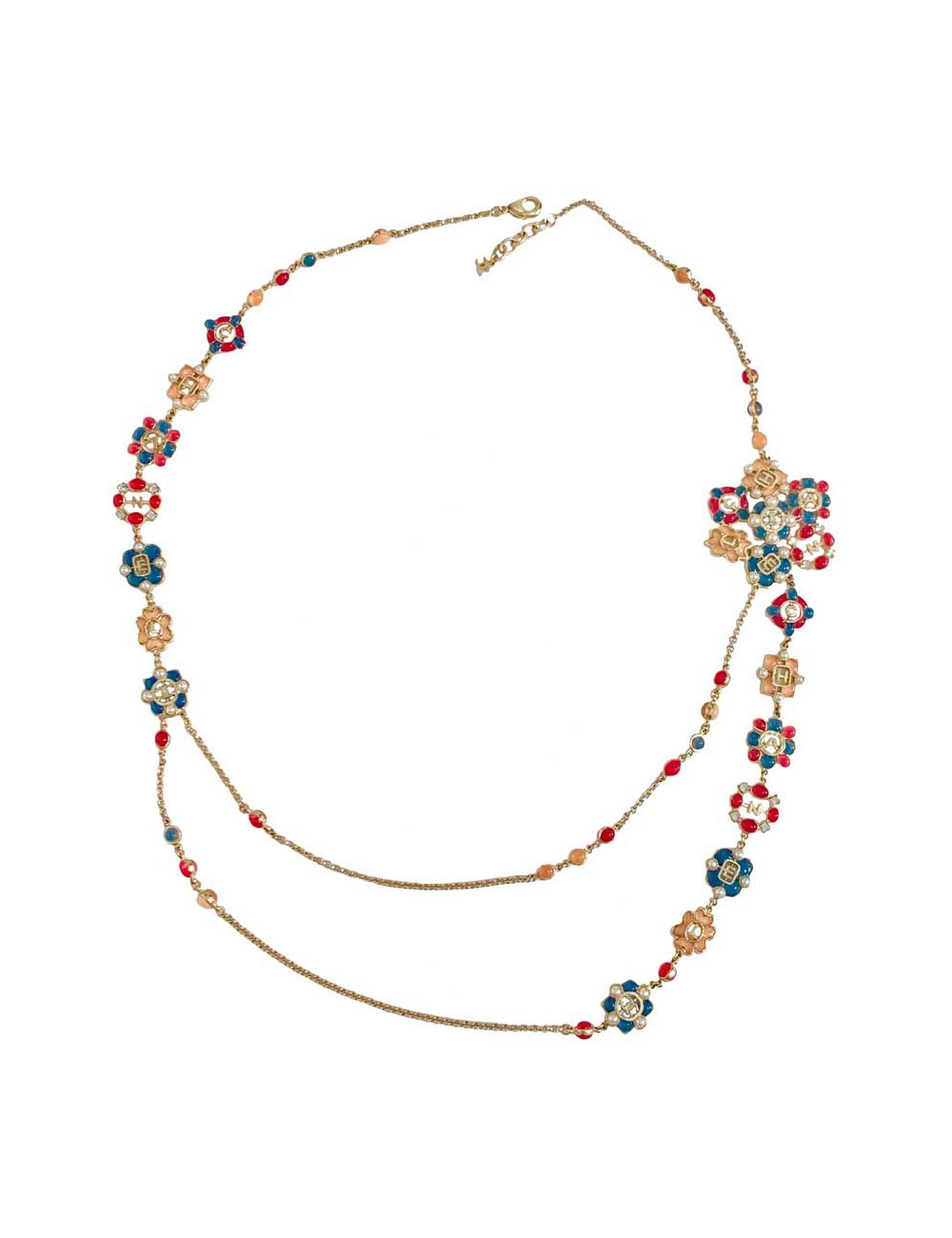 Sautoir Chanel 2016 lettres rose, bleu, nacre