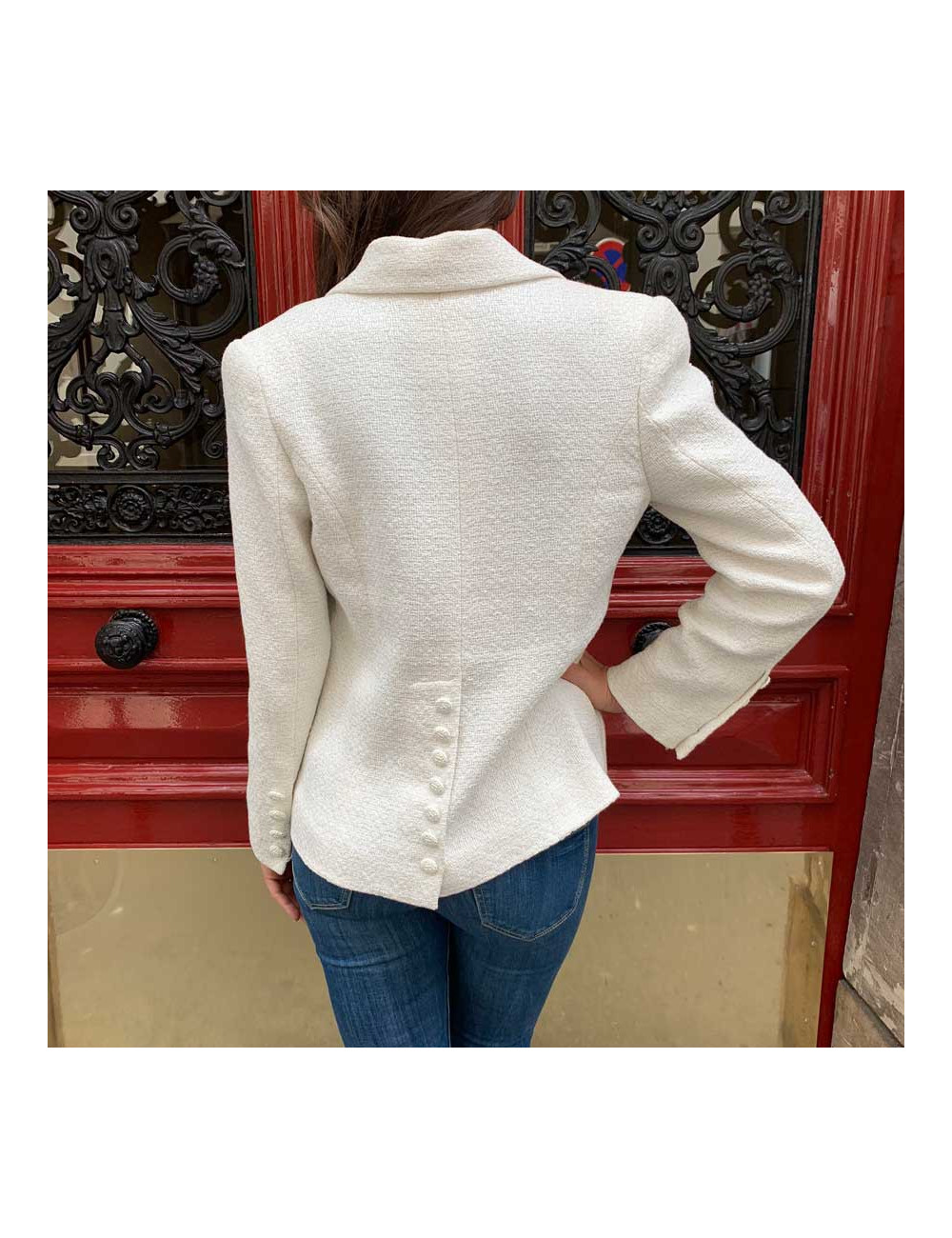 Veste Chanel T40 blanche fils d'argent