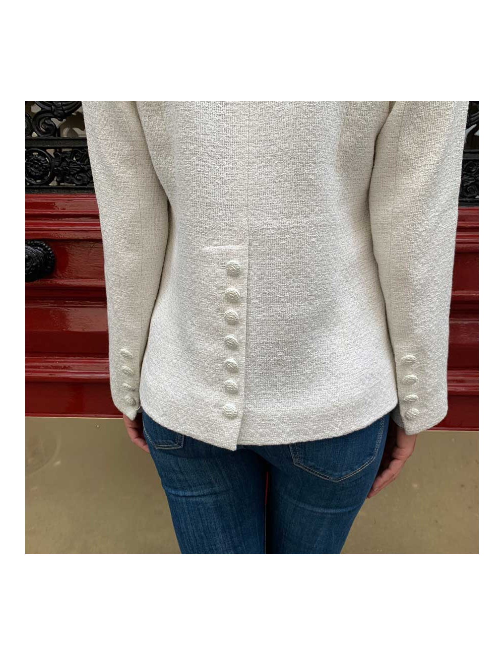 Veste Chanel T40 blanche fils d'argent