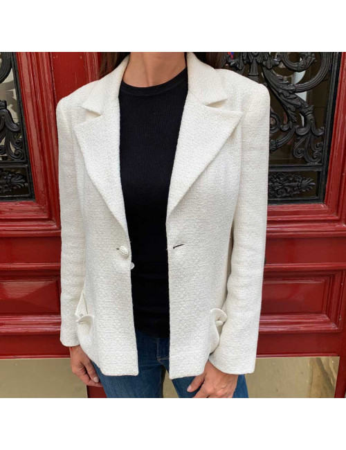 Veste Chanel T40 blanche fils d'argent