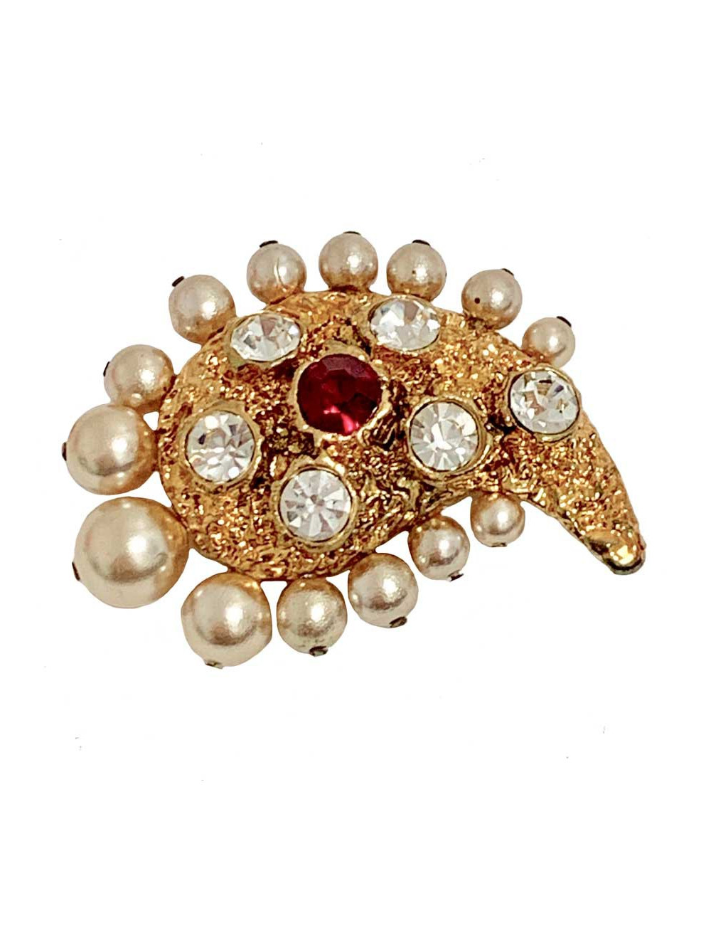 Broche LACROIX perles, métal doré et strass
