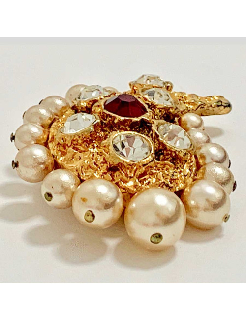 Broche LACROIX perles, métal doré et strass