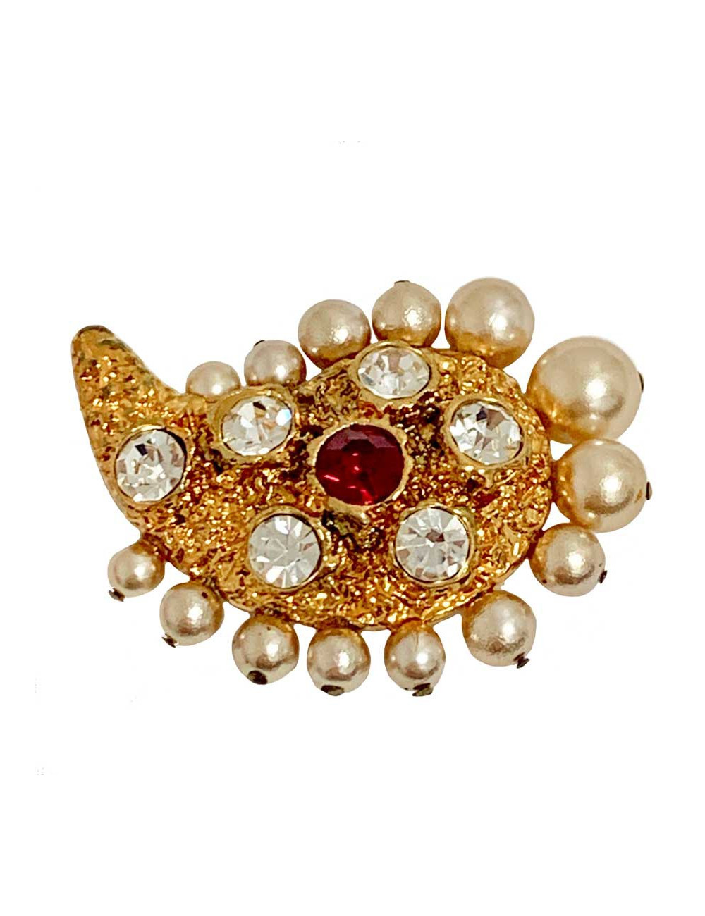 Broche LACROIX perles, métal doré et strass