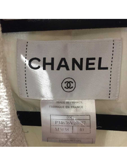 Veste Chanel T40 blanche fils d'argent