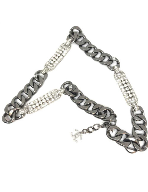 CHANEL silver chain and rhinestones belt