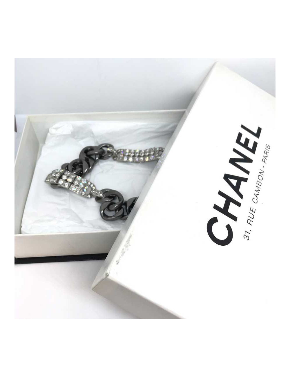 Ceinture CHANEL chaine argent et strass