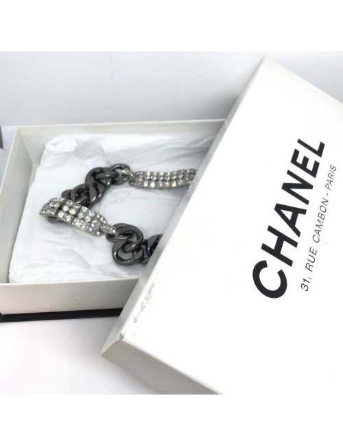 CHANEL silver chain and rhinestones belt