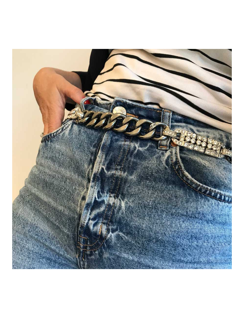 Ceinture CHANEL chaine argent et strass