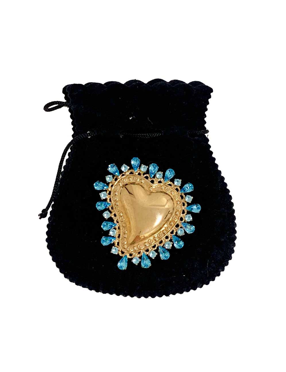 Broche CHRISTIAN LACROIX coeur doré strass bleu