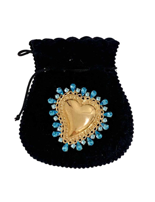 Broche CHRISTIAN LACROIX coeur doré strass bleu