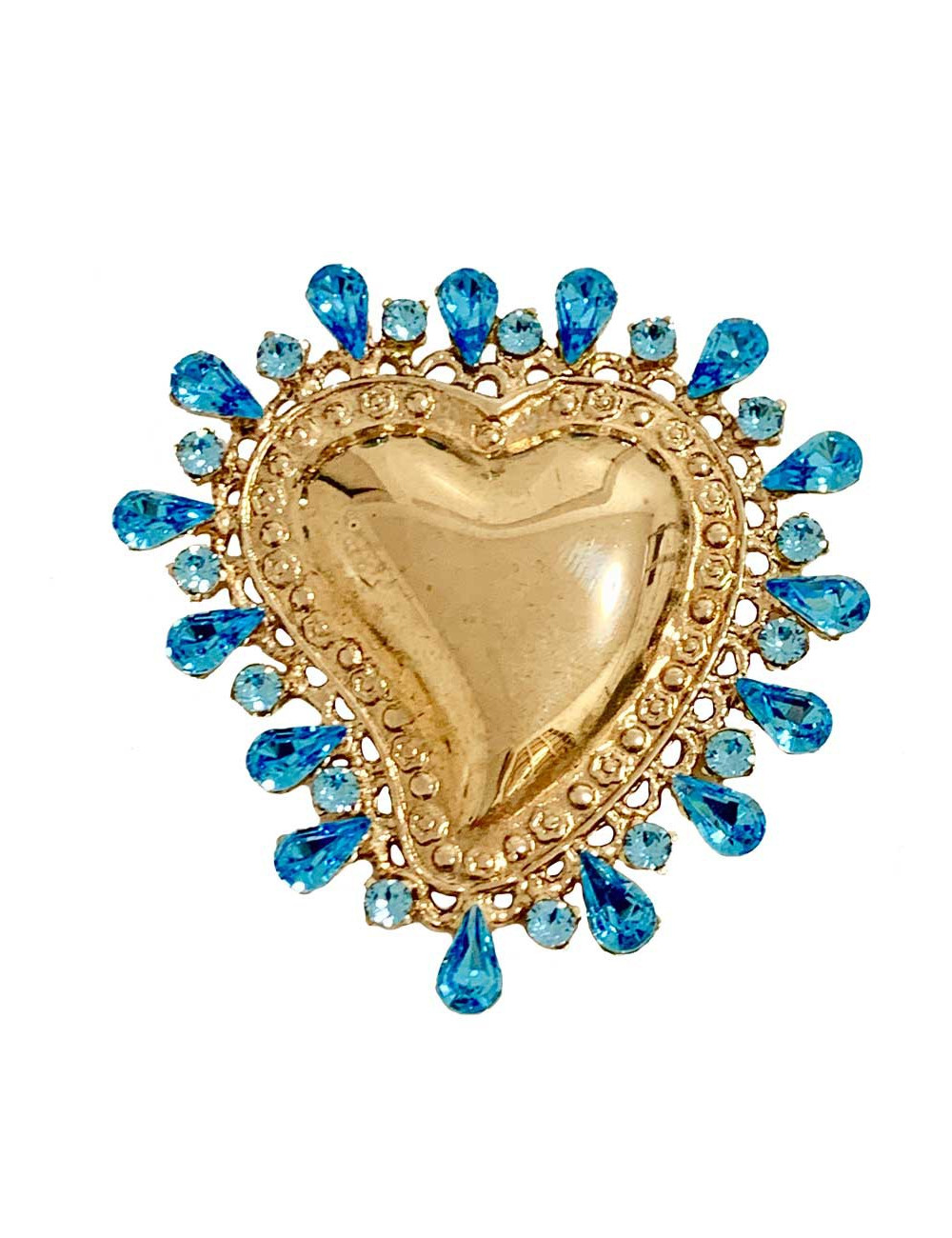 Broche CHRISTIAN LACROIX coeur doré strass bleu