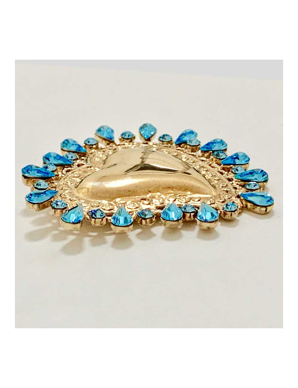 Broche CHRISTIAN LACROIX coeur doré strass bleu