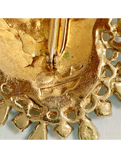 Broche CHRISTIAN LACROIX coeur doré strass bleu