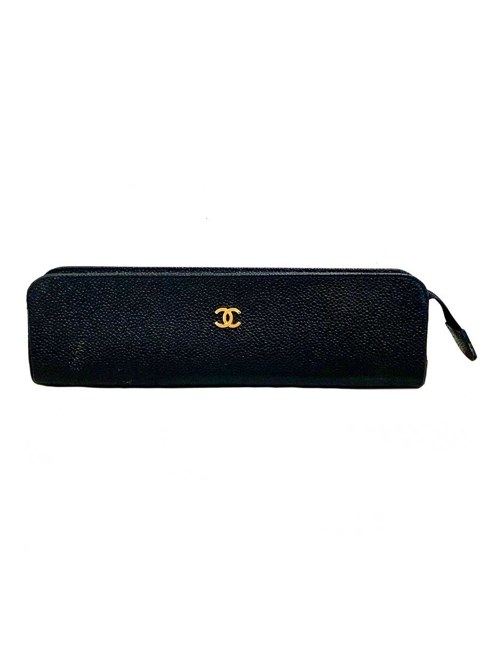 CHANEL black caviar leather case