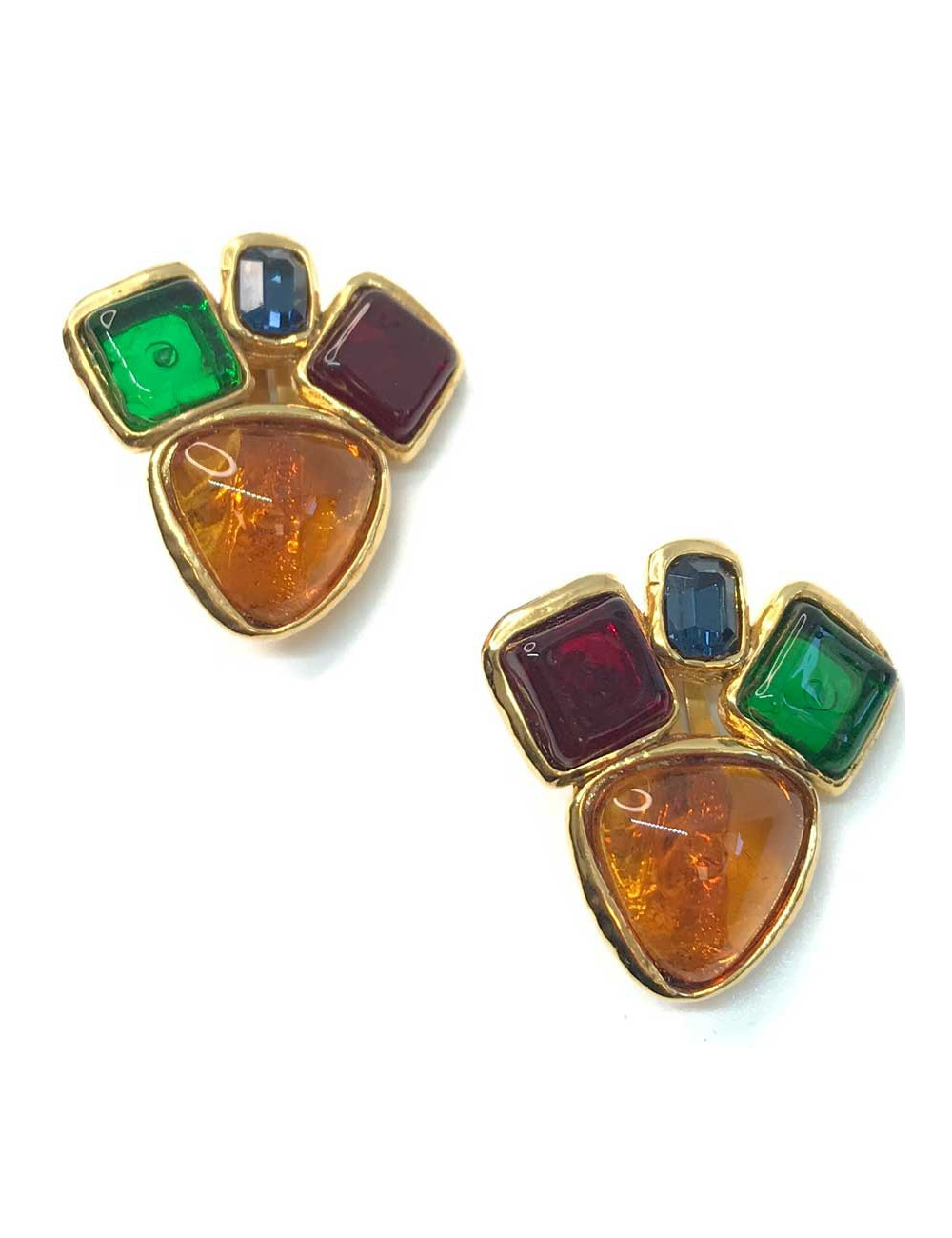 Boucles d'oreille clips CHANEL Couture pâte de verre