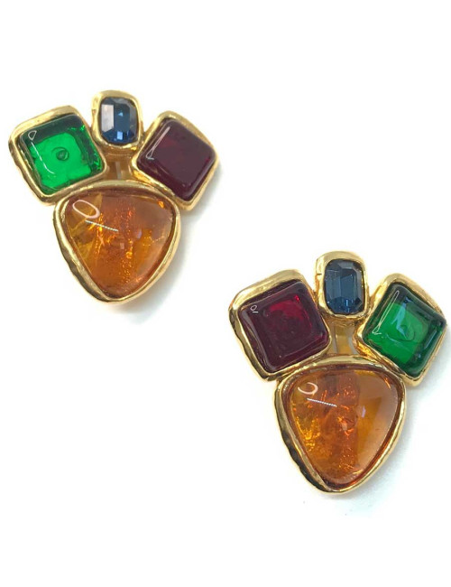 Boucles d'oreille clips CHANEL Couture pâte de verre