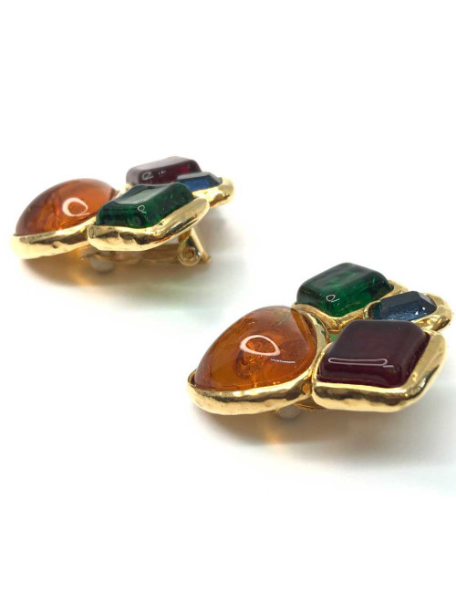 Boucles d'oreille clips CHANEL Couture pâte de verre