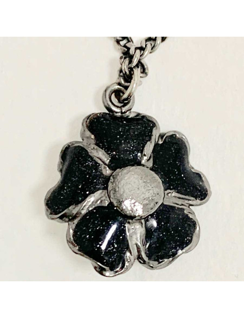 Collier camélias CHANEL chaine métal noir