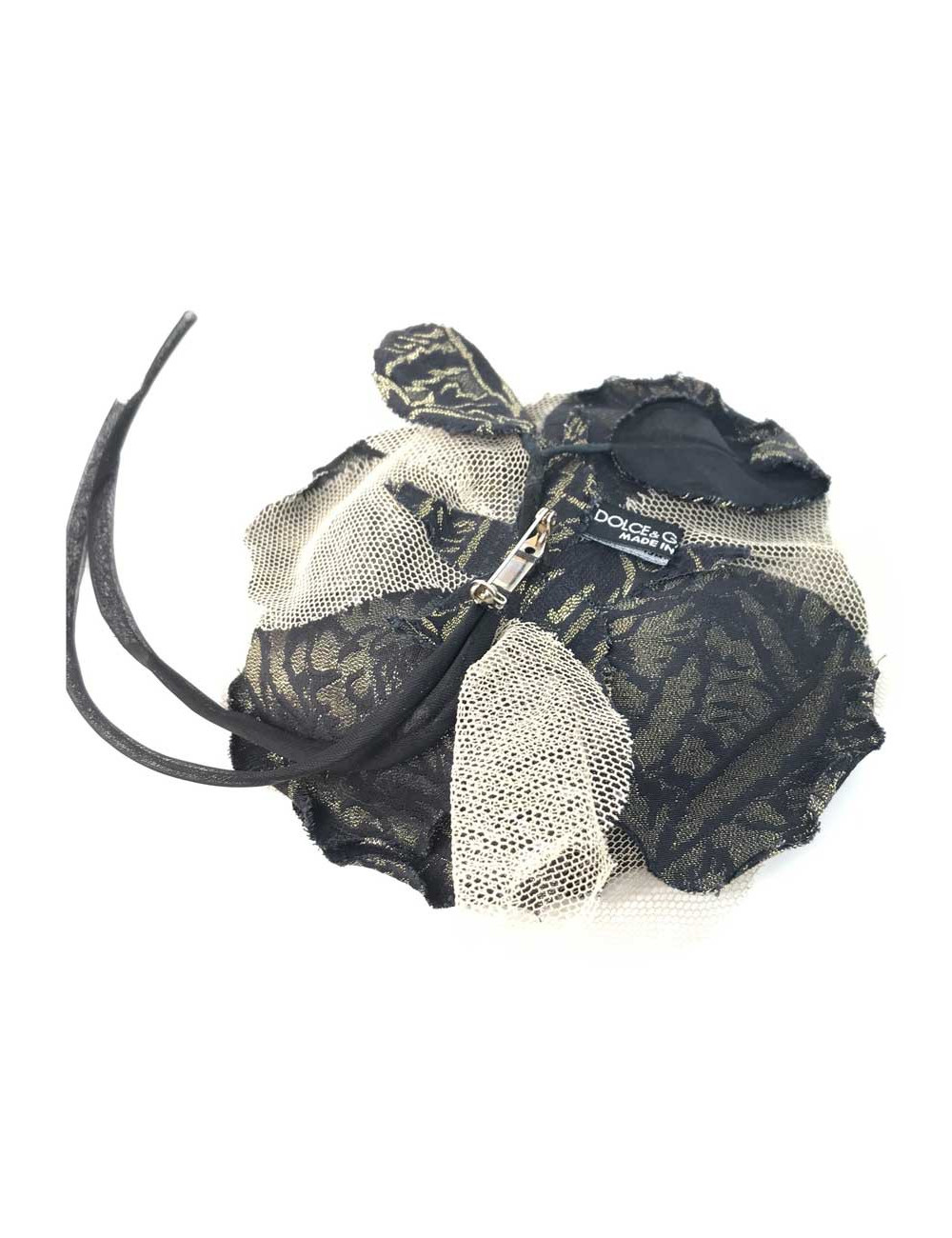 DOLCE & GABBANA gold and black mesh flower brooch