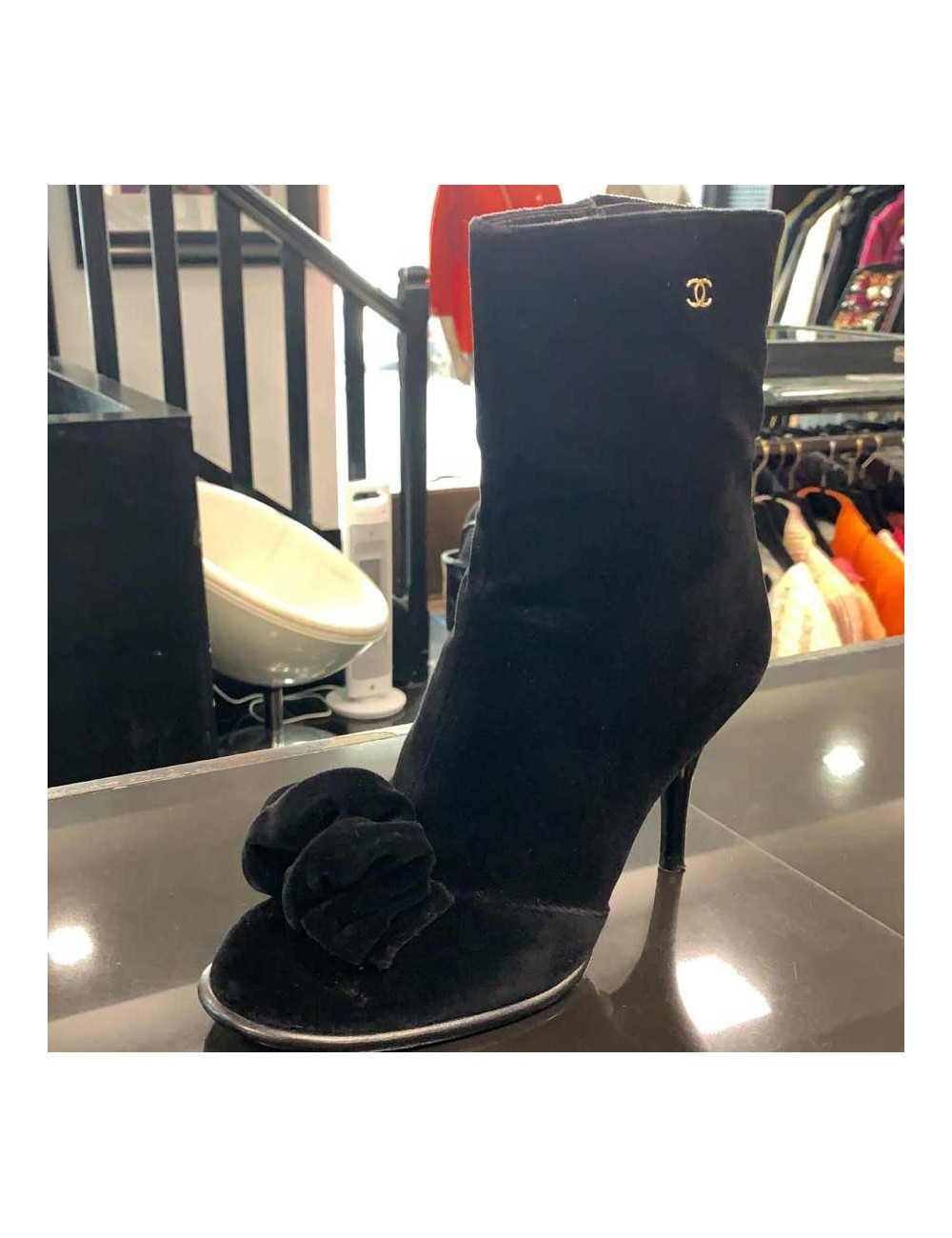 Bottines à talons CHANEL T39 veau velours noir