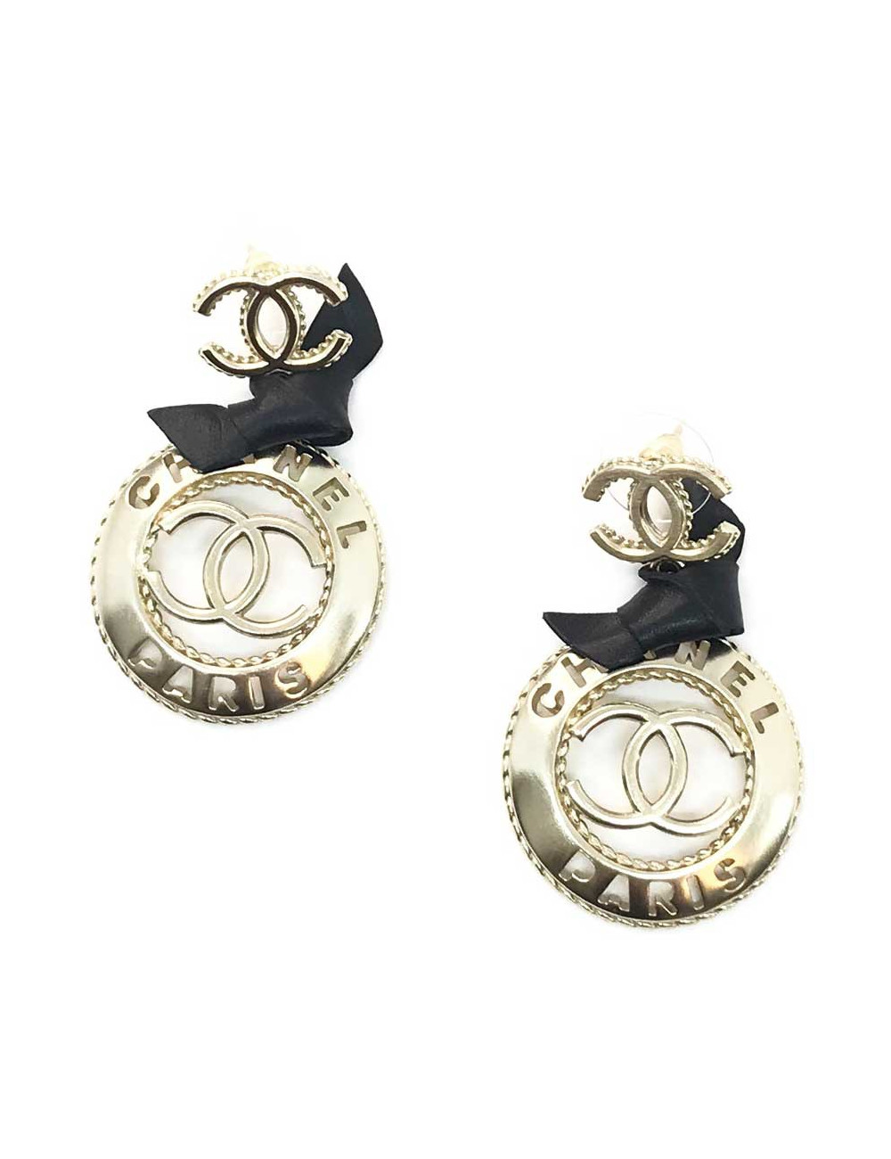 Boucles d'oreille CHANEL ruban noir 