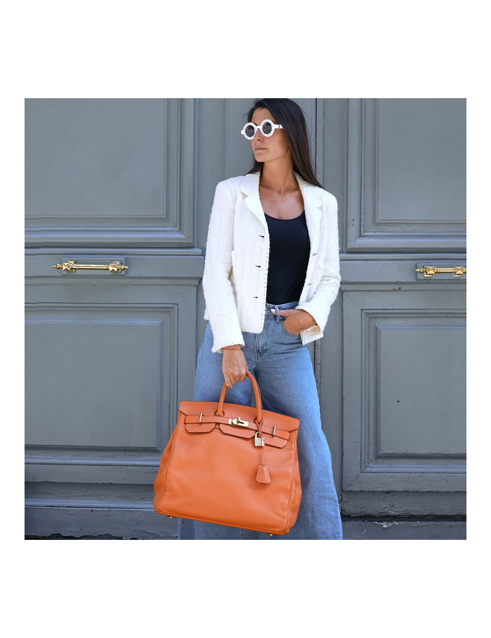 Sac Haut à Courroies HERMES cuir togo orange