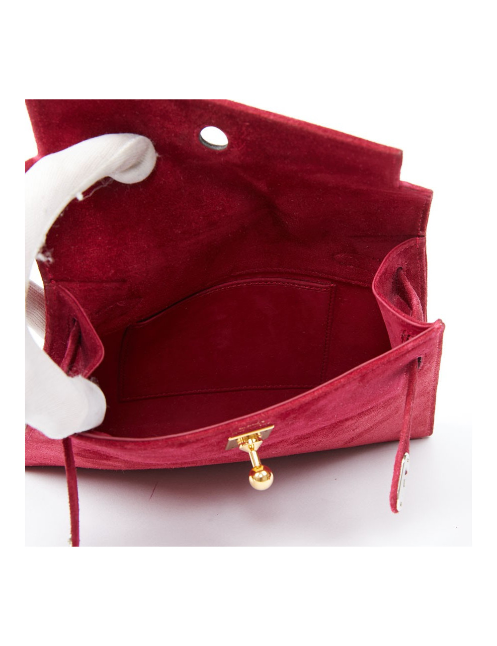 Mini sac Kelly vintage HERMES veau velours framboise