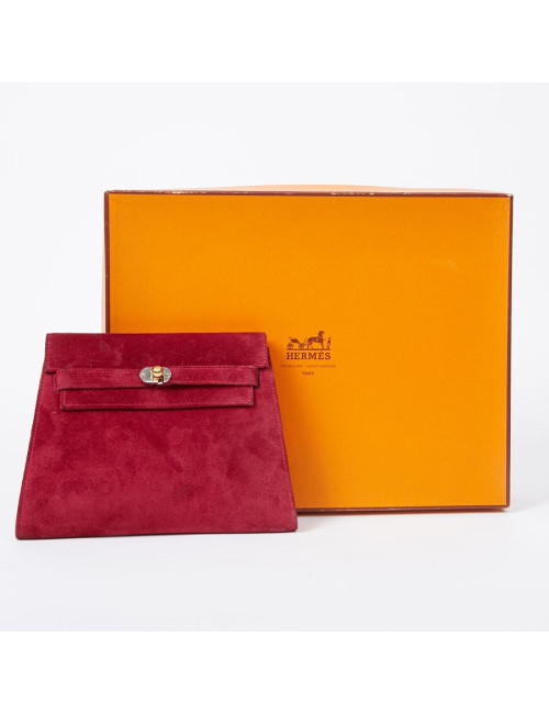 Mini sac Kelly vintage HERMES veau velours rose