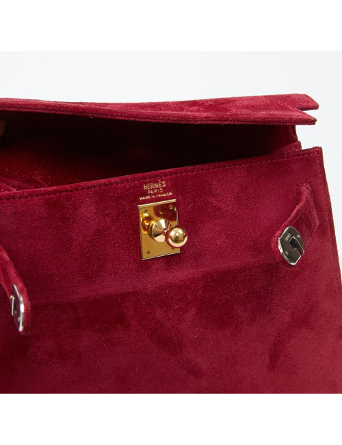 Mini sac Kelly vintage HERMES veau velours framboise