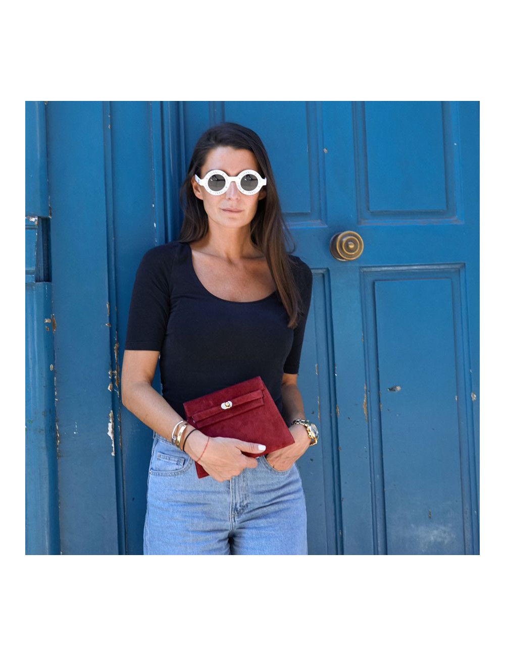 Mini sac Kelly vintage HERMES veau velours framboise