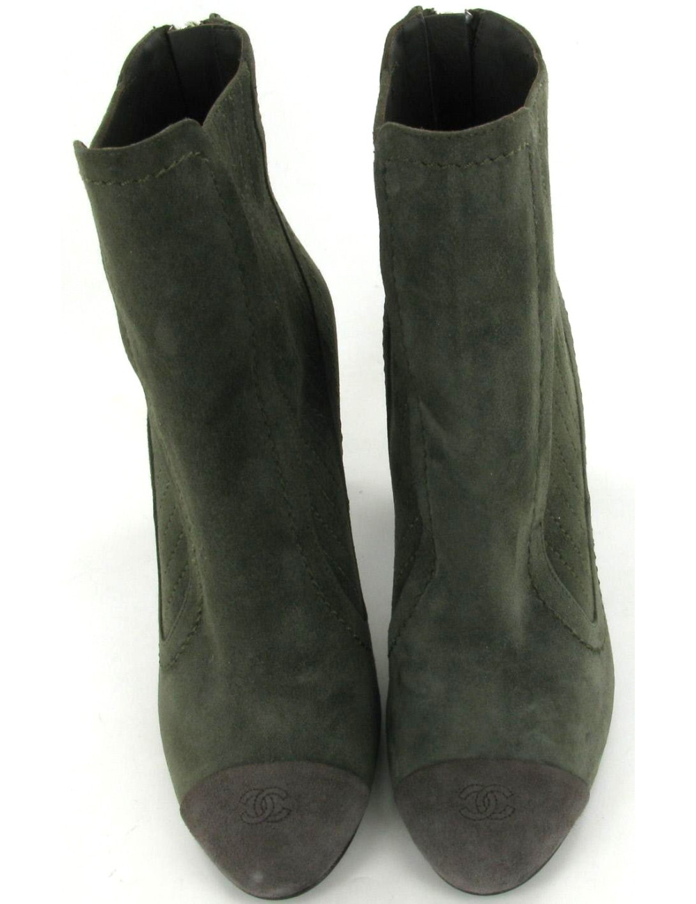 Bottines CHANEL veau velours kaki T 36