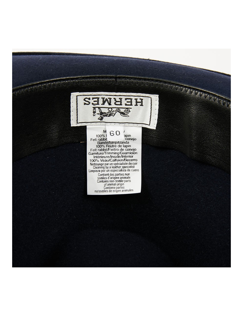 Chapeau T 60 HERMES feutrine bleu 