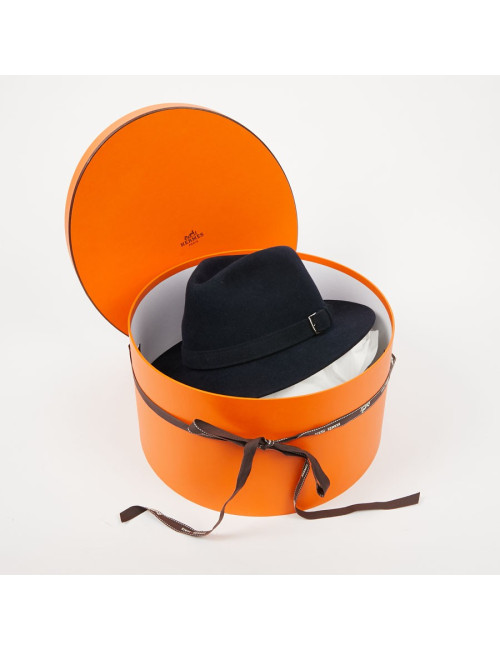Chapeau T 60 HERMES feutrine bleu 
