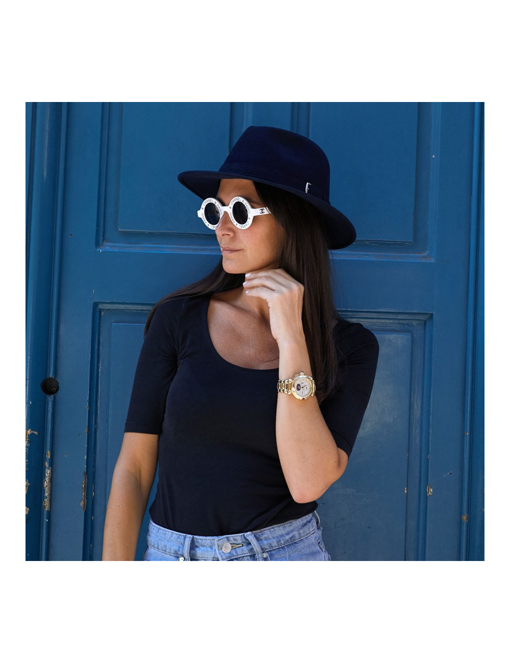 Chapeau T 60 HERMES feutrine bleu 