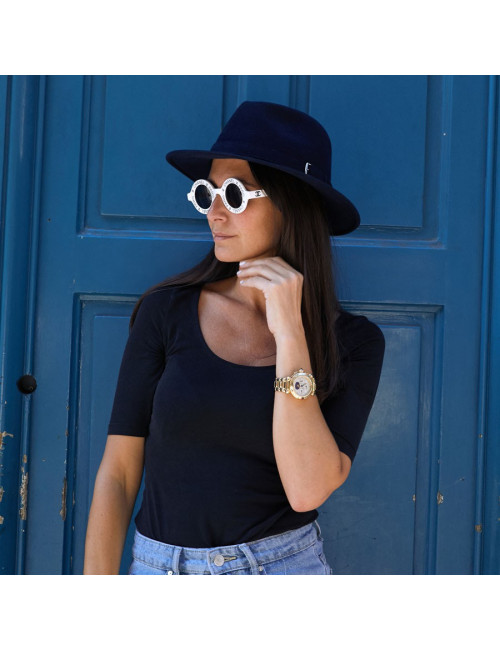 Chapeau T 60 HERMES feutrine bleu 