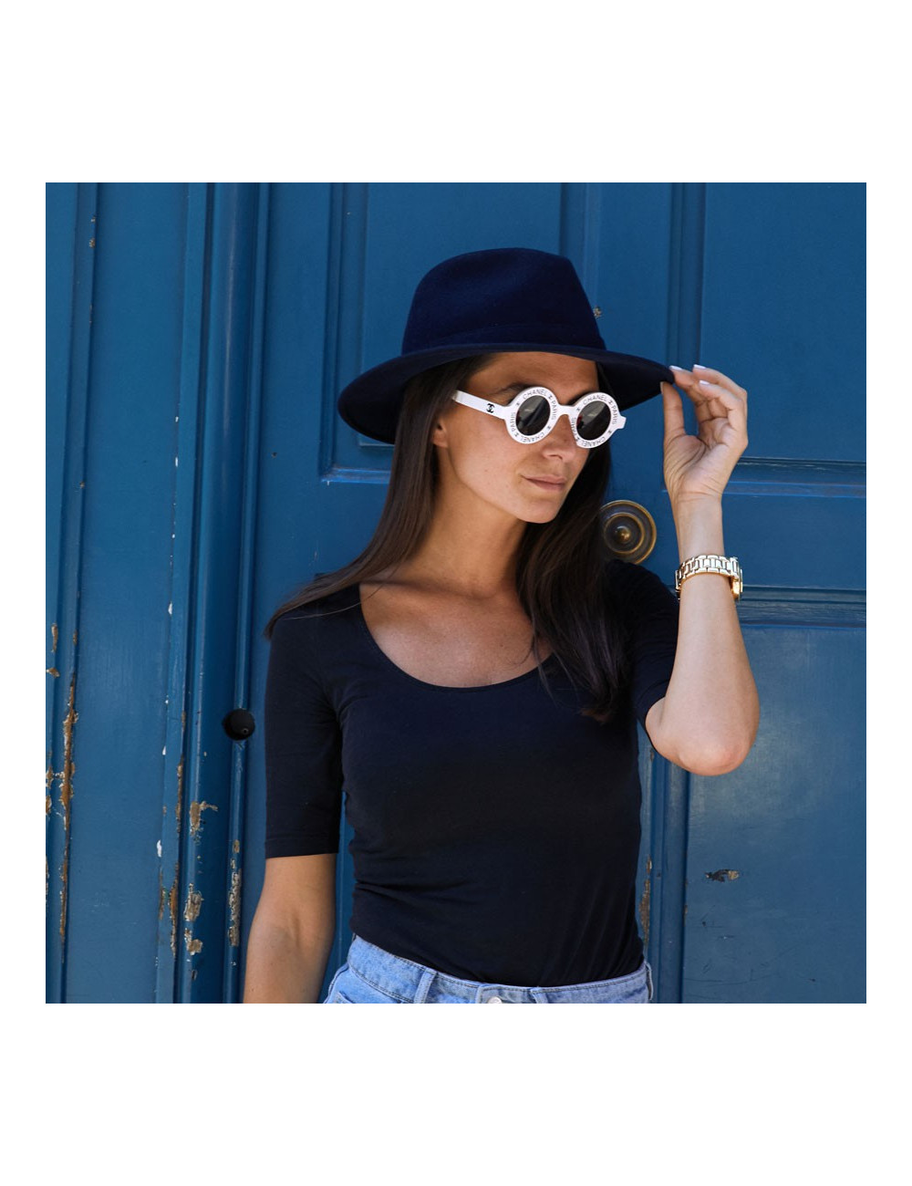 Chapeau T 60 HERMES feutrine bleu 