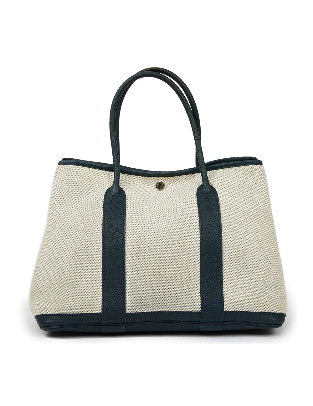 Sac garden party HERMES toile et cuir taurillon clémence bleu