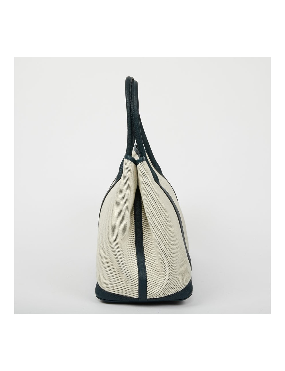 Sac garden party HERMES toile et cuir taurillon clémence bleu