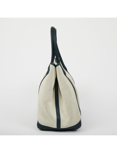 Sac garden party HERMES toile et cuir taurillon clémence bleu