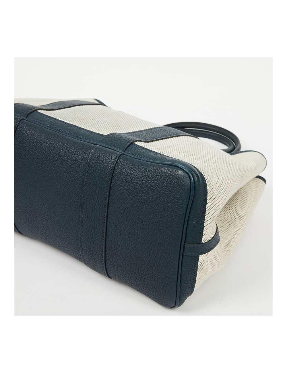 Sac garden party HERMES toile et cuir taurillon clémence bleu