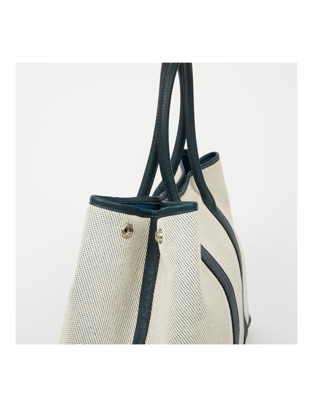 Sac Garden Party HERMES toile et taurillon clémence bleu