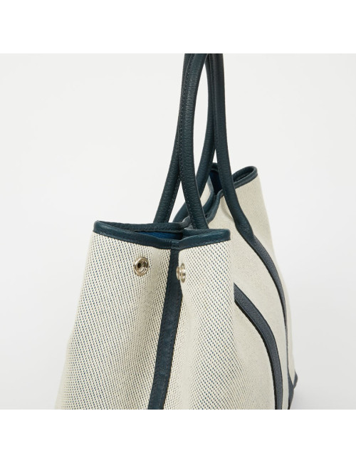 Sac Garden Party HERMES toile et taurillon clémence bleu