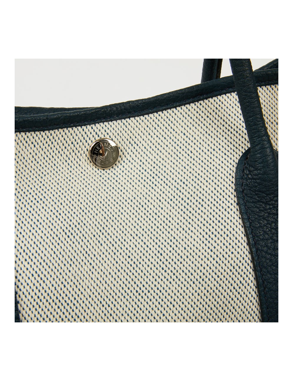 Sac garden party HERMES toile et cuir taurillon clémence bleu