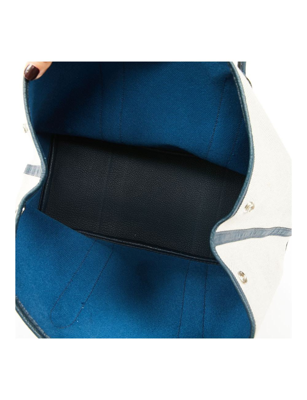 Sac Garden Party HERMES toile et taurillon clémence bleu