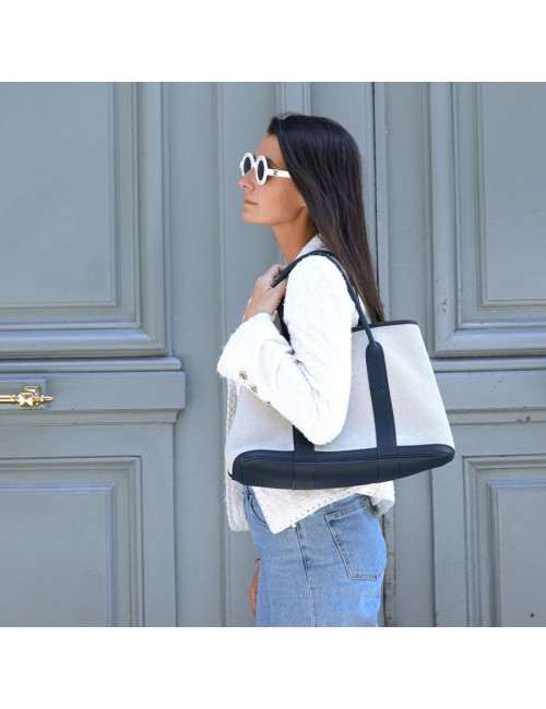 Sac Garden Party HERMES toile et taurillon clémence bleu