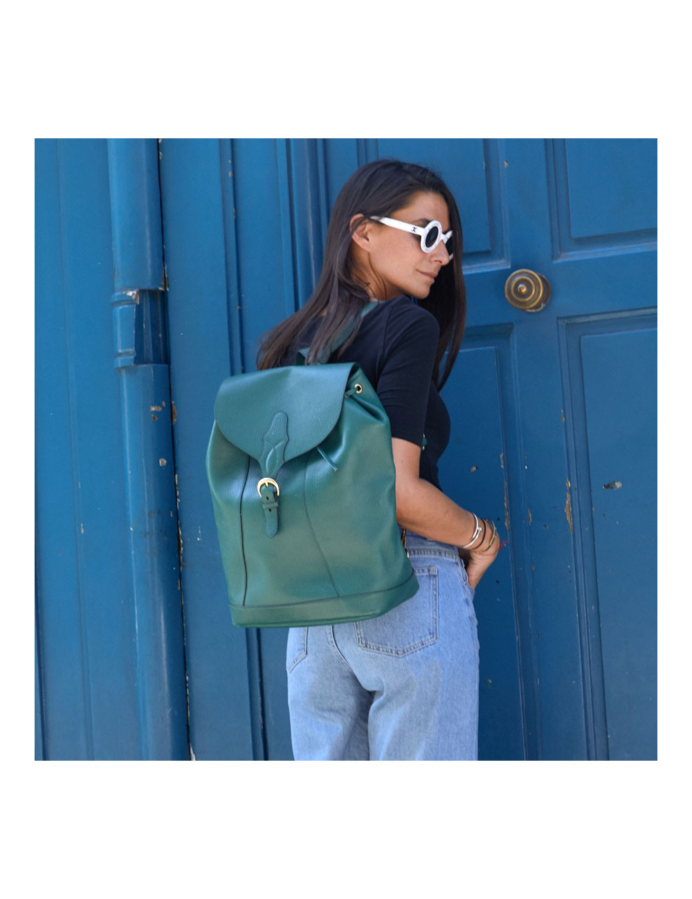 Sac à dos HERMES vintage cuir grainé vert