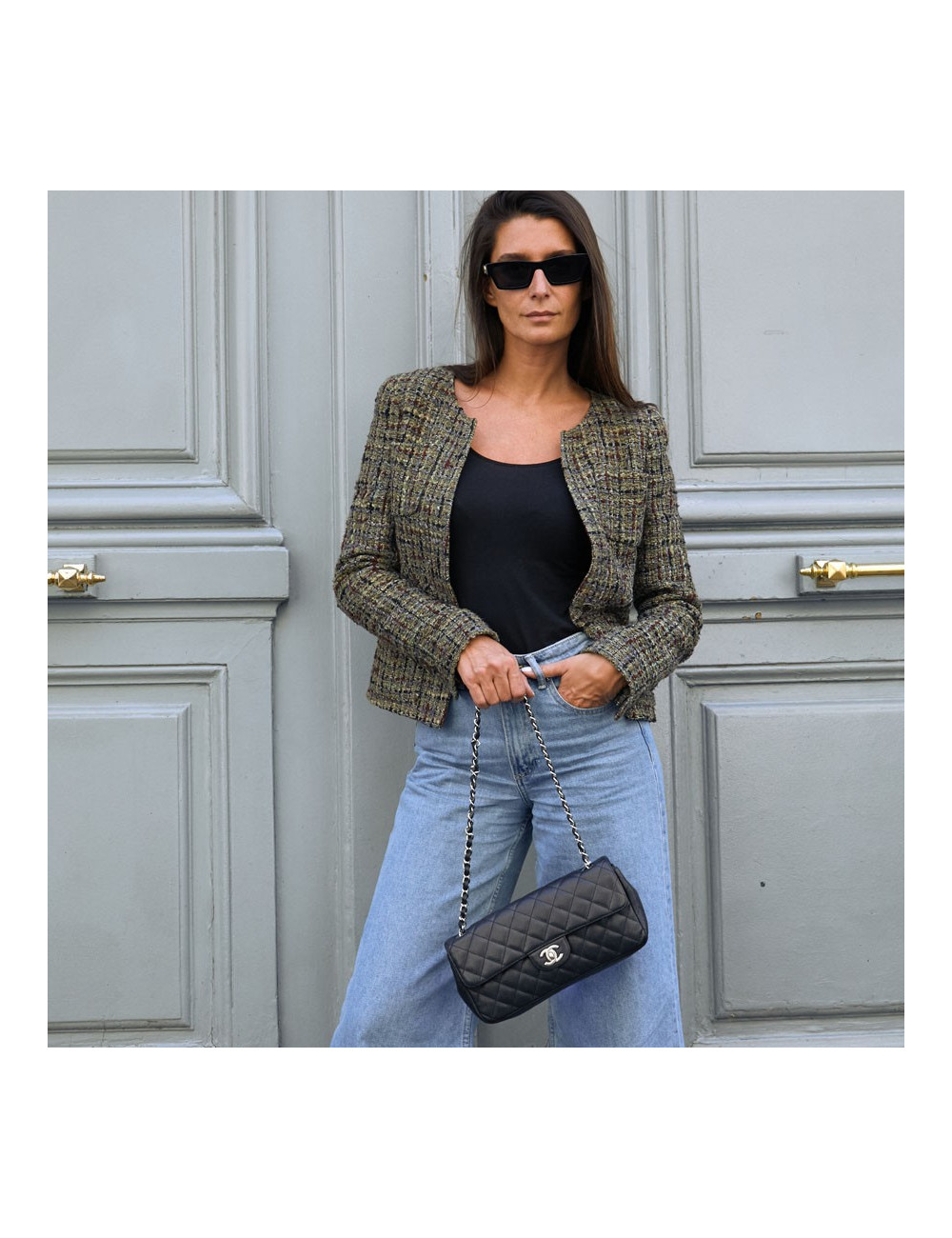 Sac baguette CHANEL cuir caviar noir