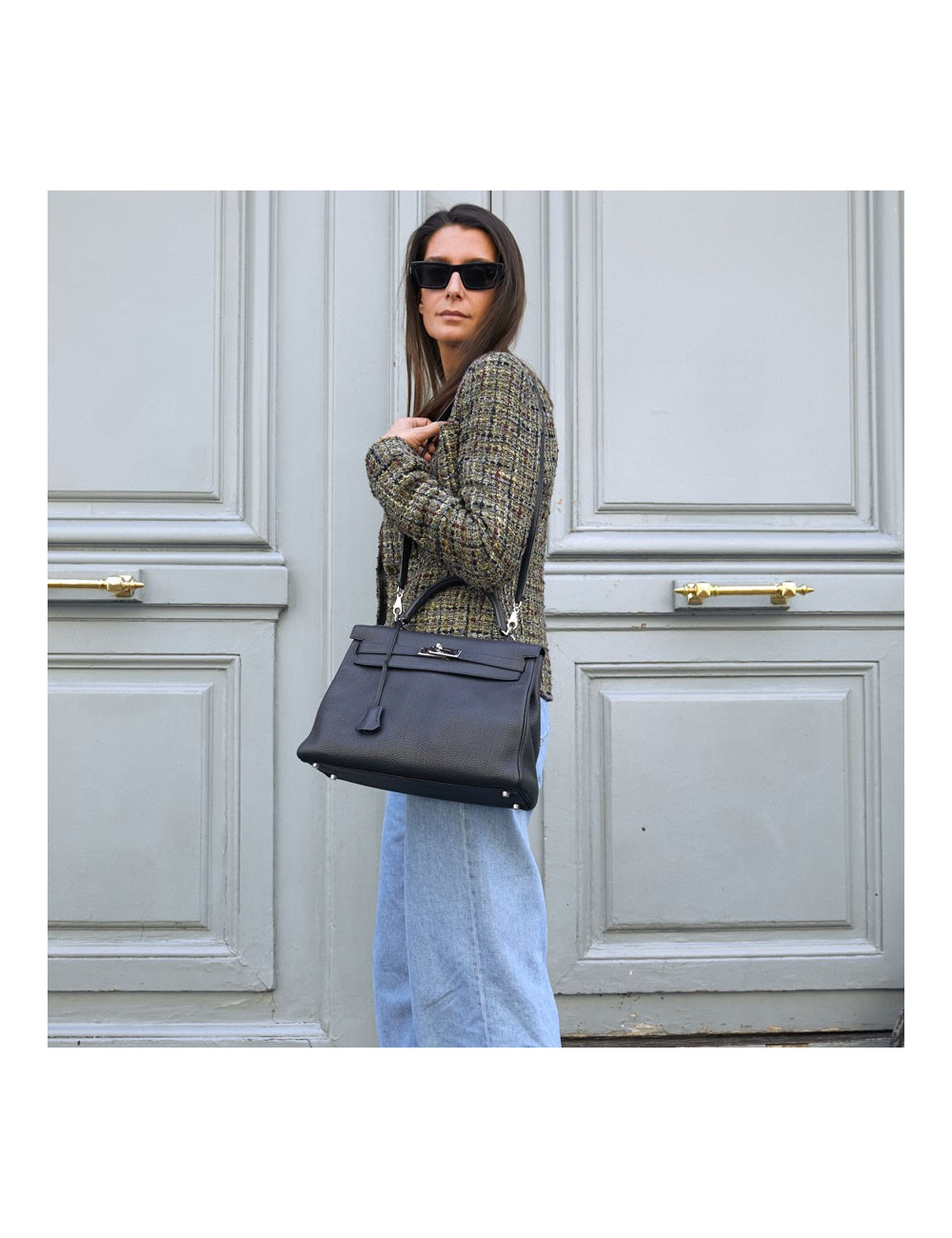 Robe pull T 38 CHANEL laine noire et blanche imprimé géométrique