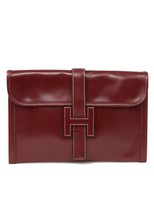 HERMES Jige pochette cuir rouge H