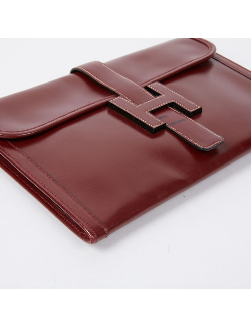 Pochette HERMES Jige cuir bordeaux